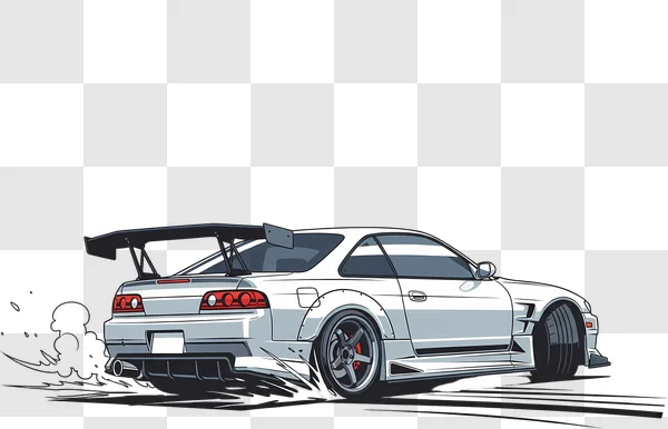 stylized white jdm car drifting motion edited