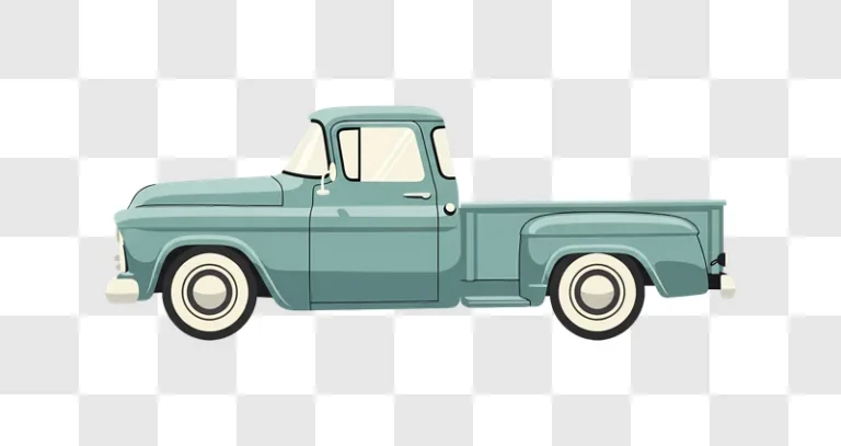 teal vintage pickup truck on road edited