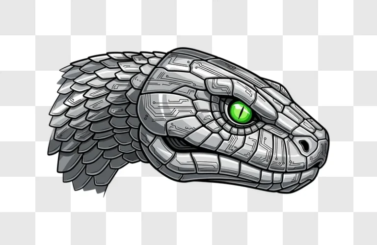 techno snake head with green glow eye edited
