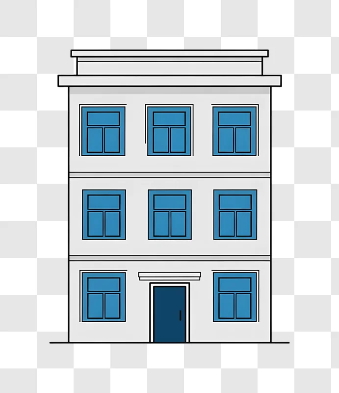 three story building with blue windows edited