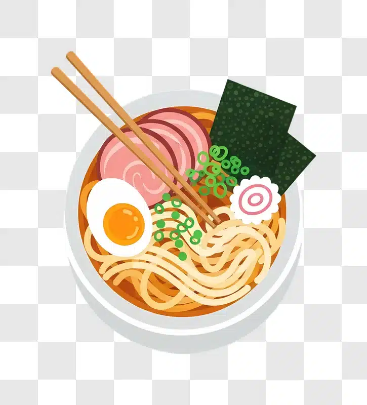 top down ramen bowl illustration with toppings edited