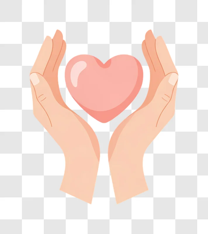 two hands gently holding pink heart illustration edited
