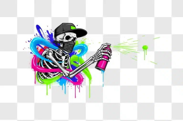urban skeleton graffiti artist with colorful sprays edited