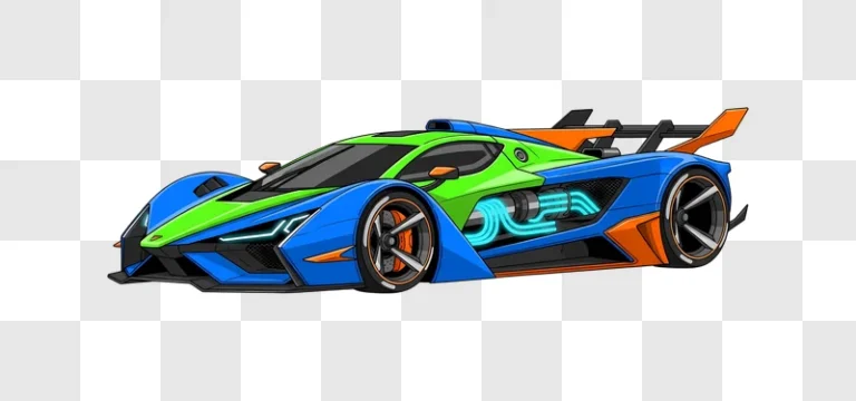 vibrant cartoon sports car with neon edited