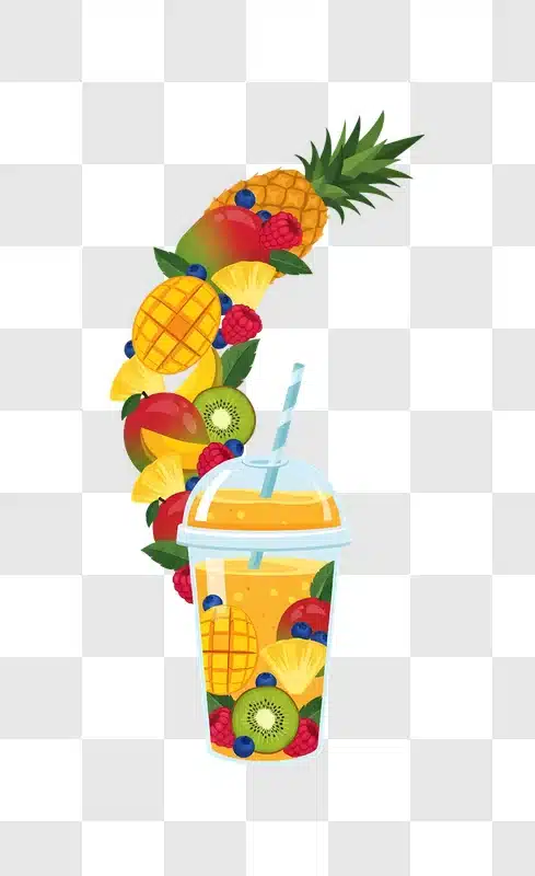 vibrant fruit smoothie surrounded by fruits illustration edited