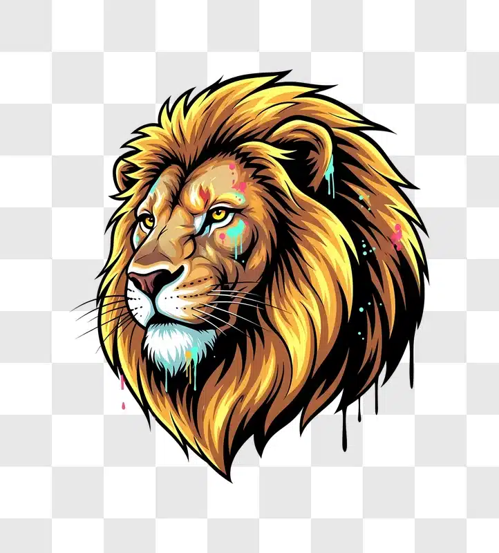 vibrant graffiti style lion head on black edited