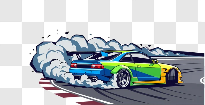 vibrant illustrated sports car drifting on race track mounta edited