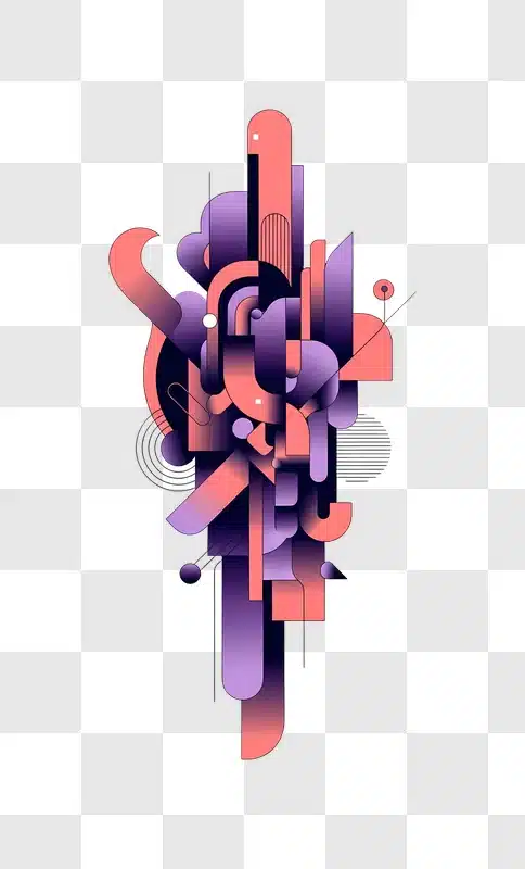 vibrant interlocking abstract geometry in purple and pink edited
