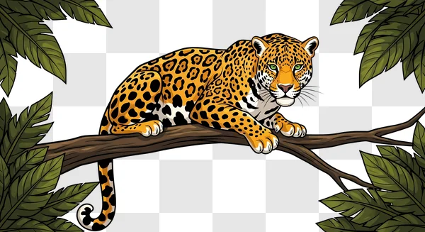 vibrant jungle jaguar resting on tree branch edited