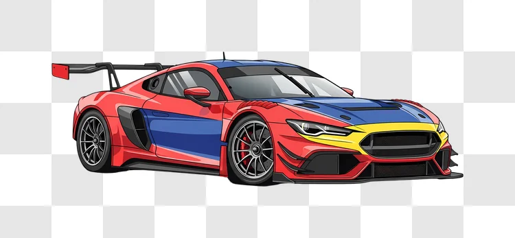 vibrant multi color race car on white edited