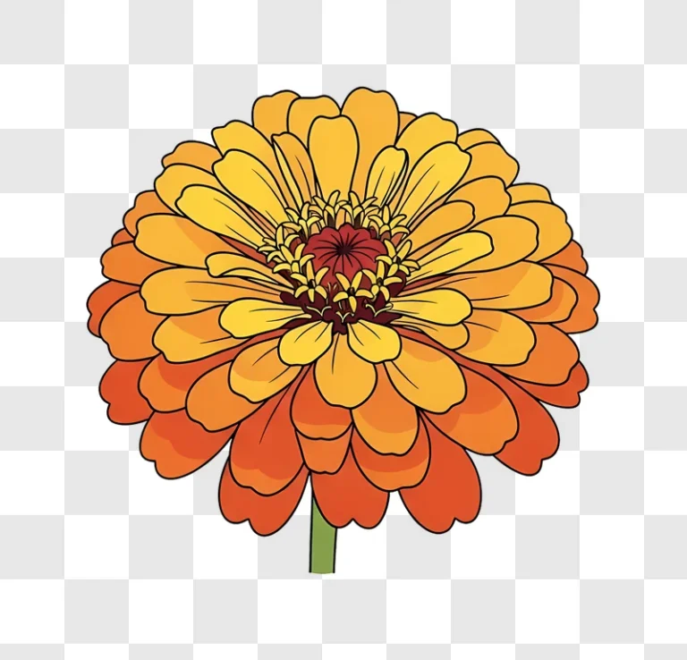vibrant orange yellow zinnia flower illustration edited