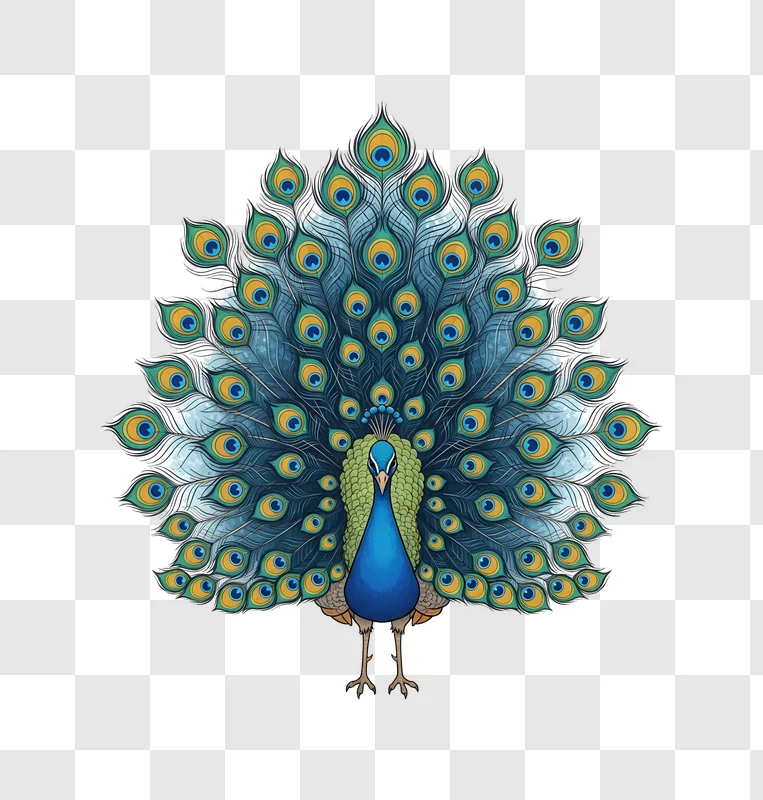 vibrant peacock with fanned tail illustration edited