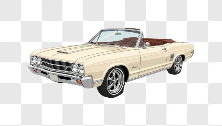 vintage cream convertible car isolated illustration edited
