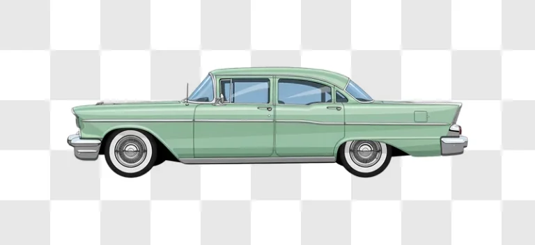 vintage mint green sedan side view illustration edited