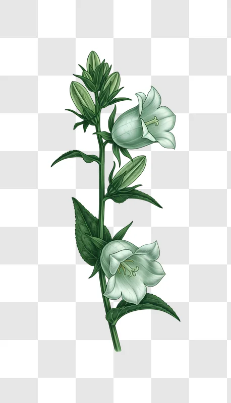 white bellflowers botanical illustration isolated edited