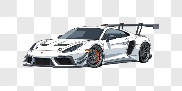 white illustrated sports car with large wing isolated edited