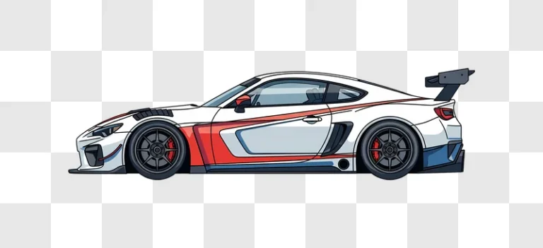 white modified sports car cartoon side view edited