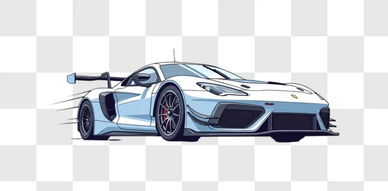 white sports car illustration on transparent background edited