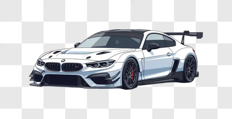 white wide body bmw sports car illustration edited