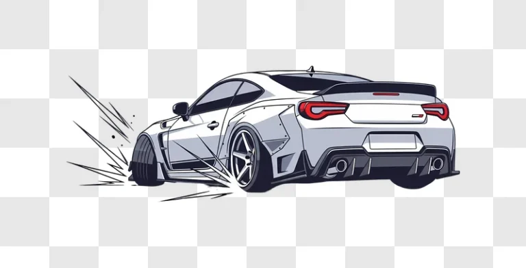 white widebody sports car drifting illustration edited