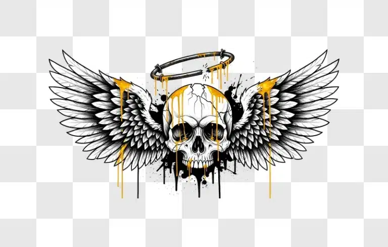 winged skull with broken halo and gold drips edited