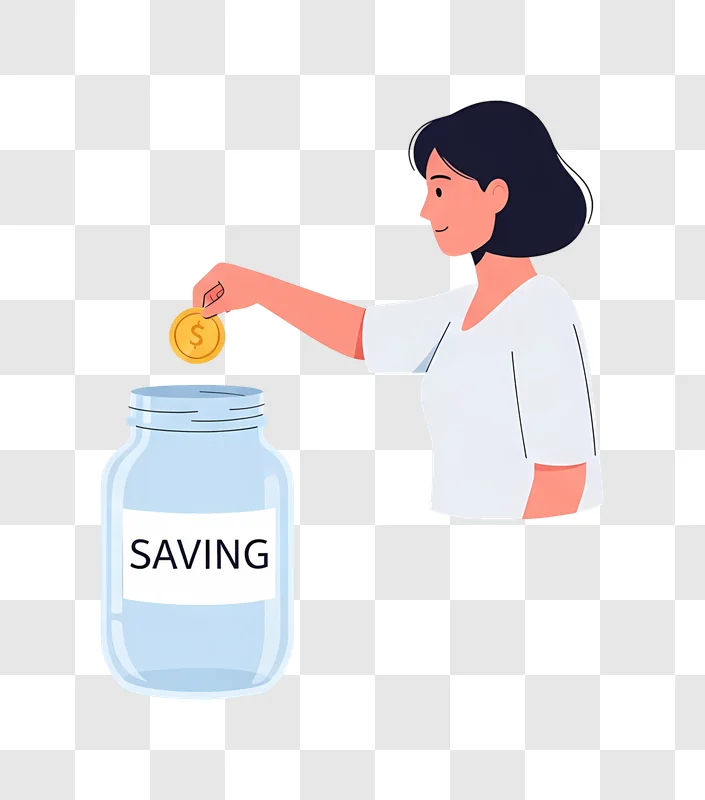 woman putting coin into saving jar edited