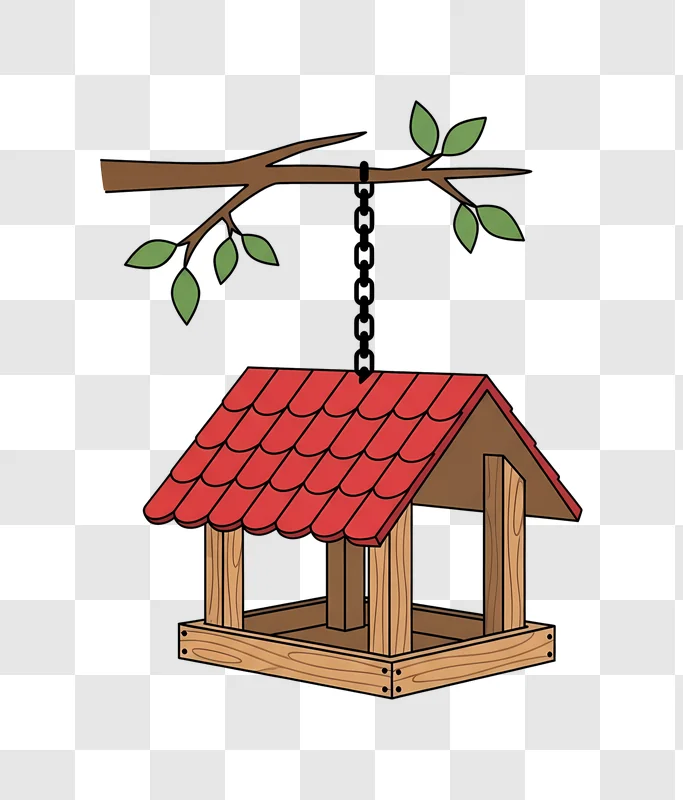 wooden bird feeder hanging on tree branch edited