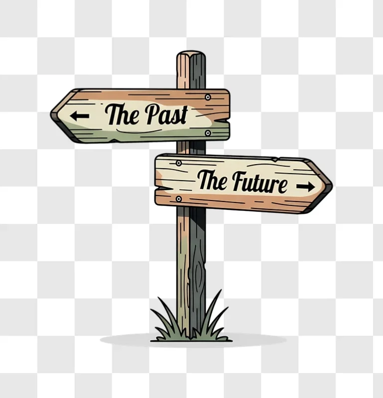 wooden signpost showing past and future directions edited