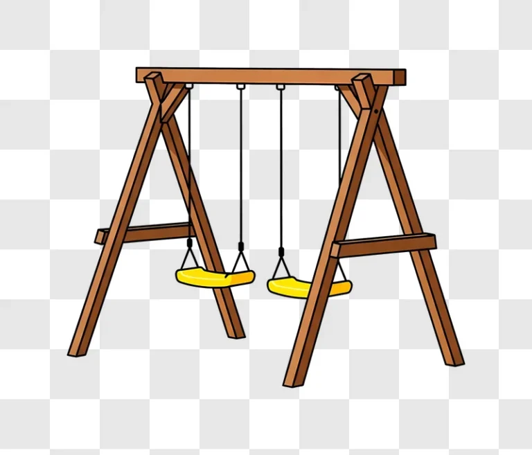 wooden swing set with two yellow seats edited