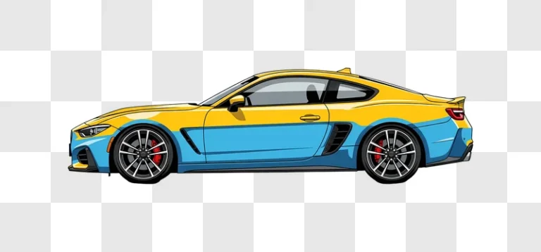 yellow blue cartoon sports car side view edited
