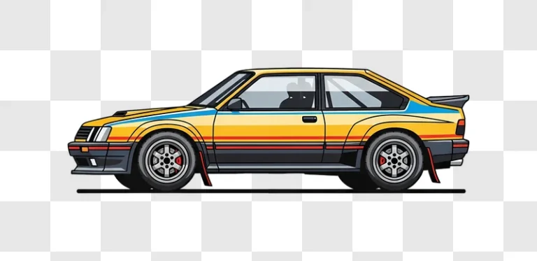 yellow classic rally car illustration side view edited