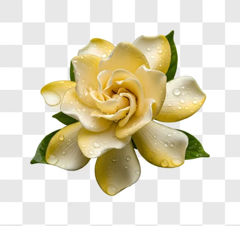 yellow gardenia flower with raindrops