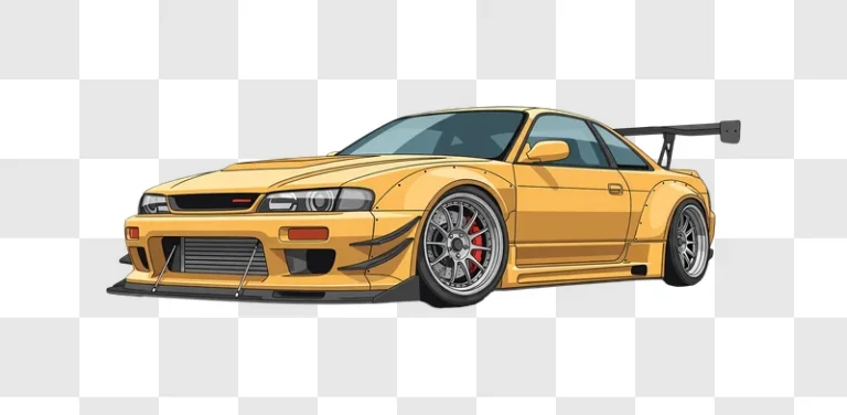 yellow widebody sports car illustration isolated edited