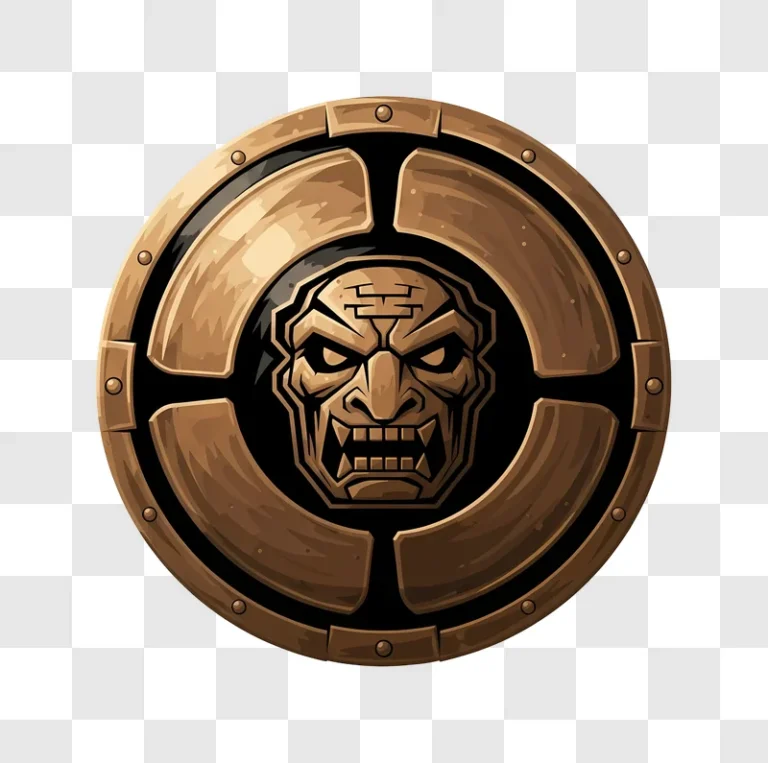 ancient tribal mask on ornate brown shield