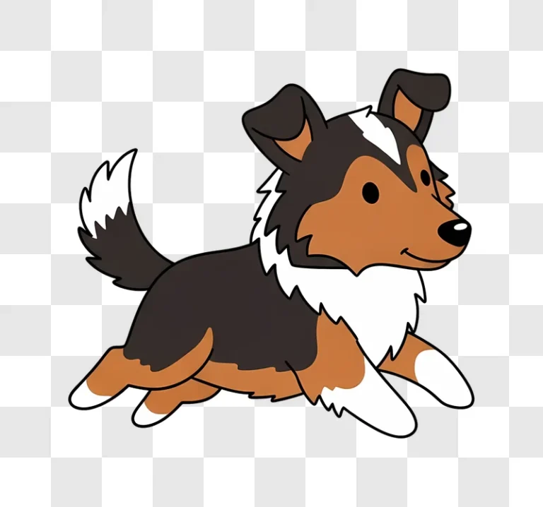 animated tricolor dog trotting on transparent background