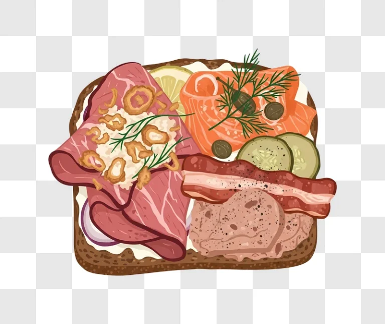 assorted deli meats and salmon on rye bread