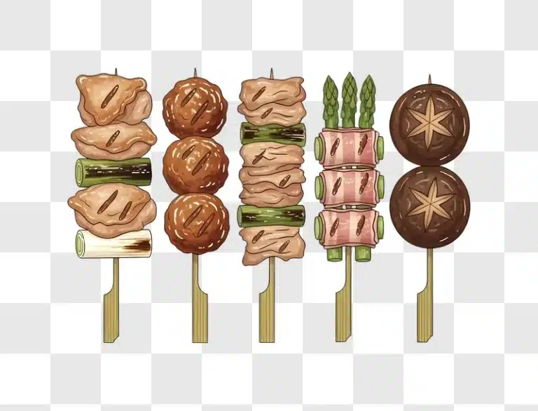 assorted grilled skewers on sticks