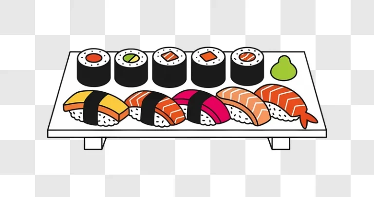 assorted sushi platter with wasabi on white