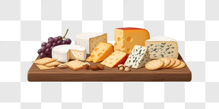 assortment of cheeses on wooden board
