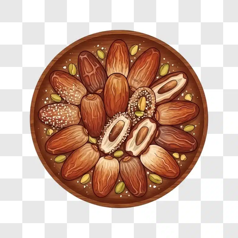 assortment of dates and pistachios on wooden plate