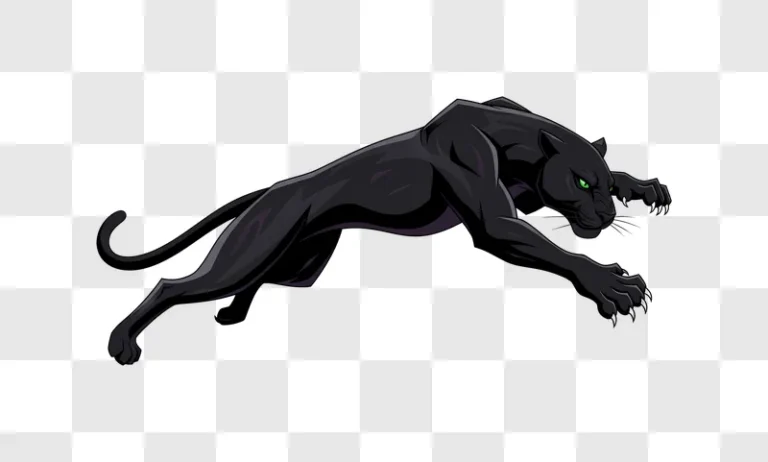 black panther leaping with green eyes