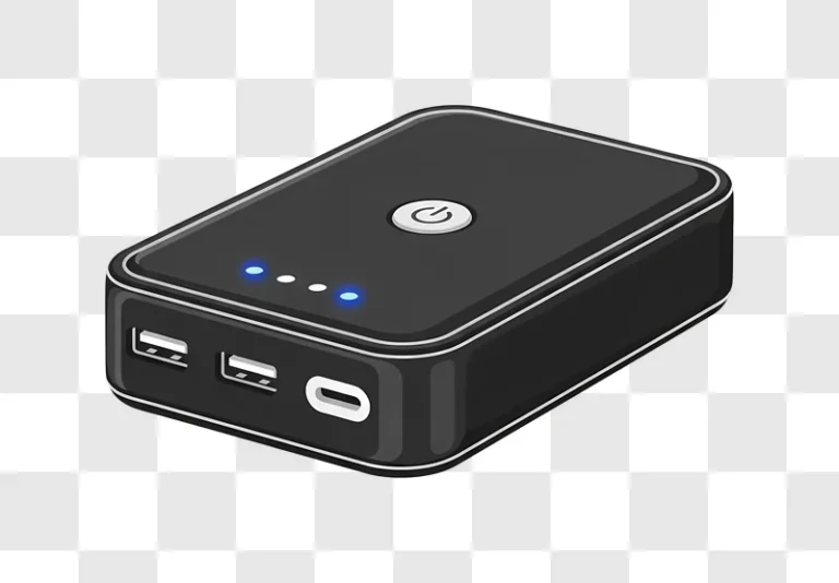 black power bank icon with usb ports and leds