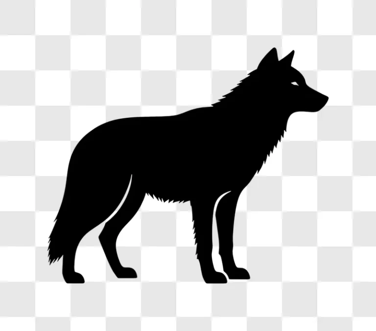 black wolf silhouette standing on black background