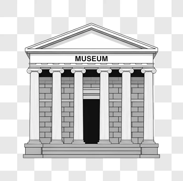 black and white museum icon with columns