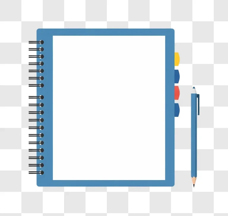 blue spiral notebook with blank page and pencil
