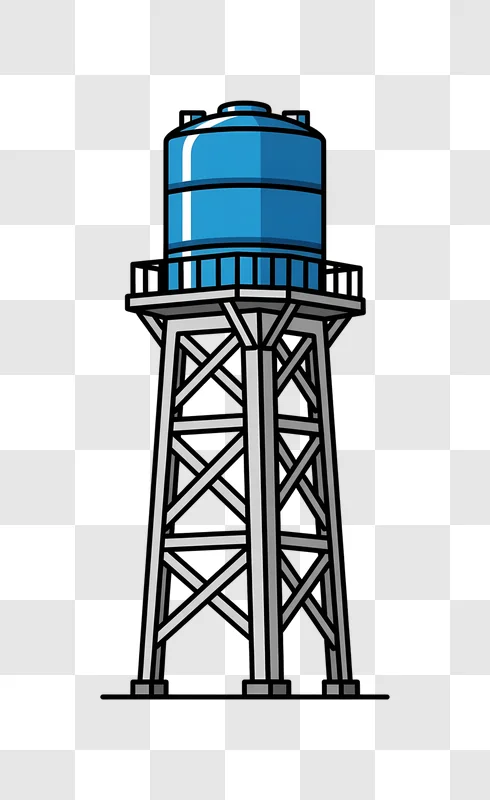 blue water tower on support structure
