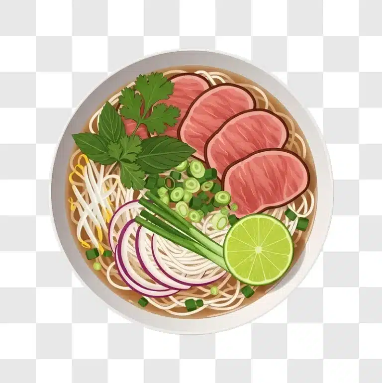 bowl of beef pho with fresh garnishes