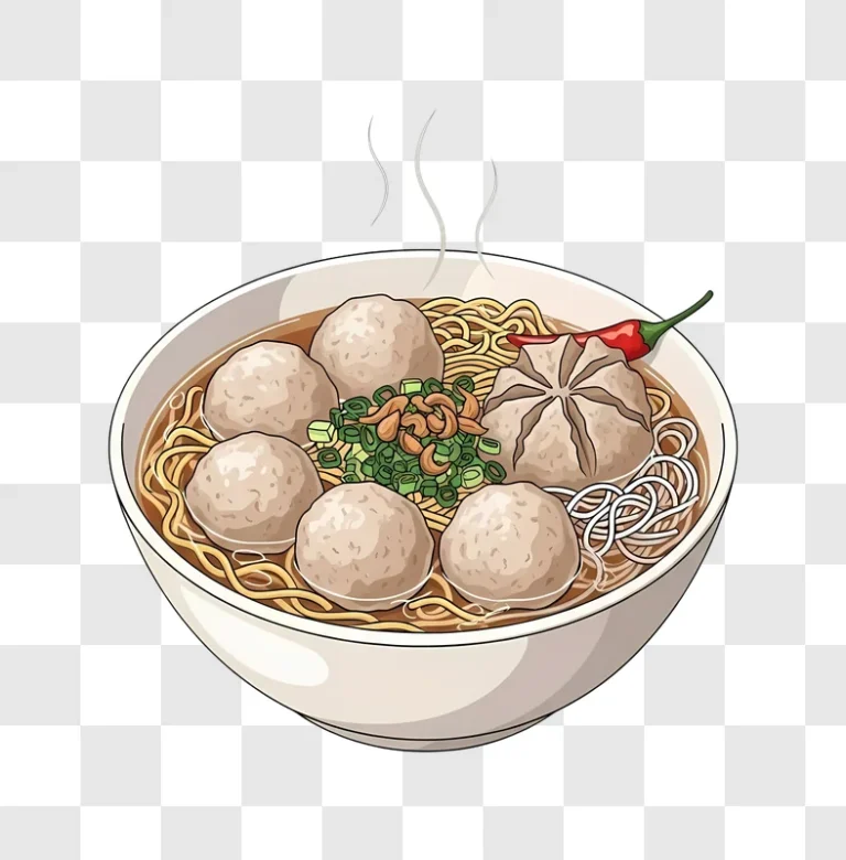 bowl of noodles with meatballs and chili