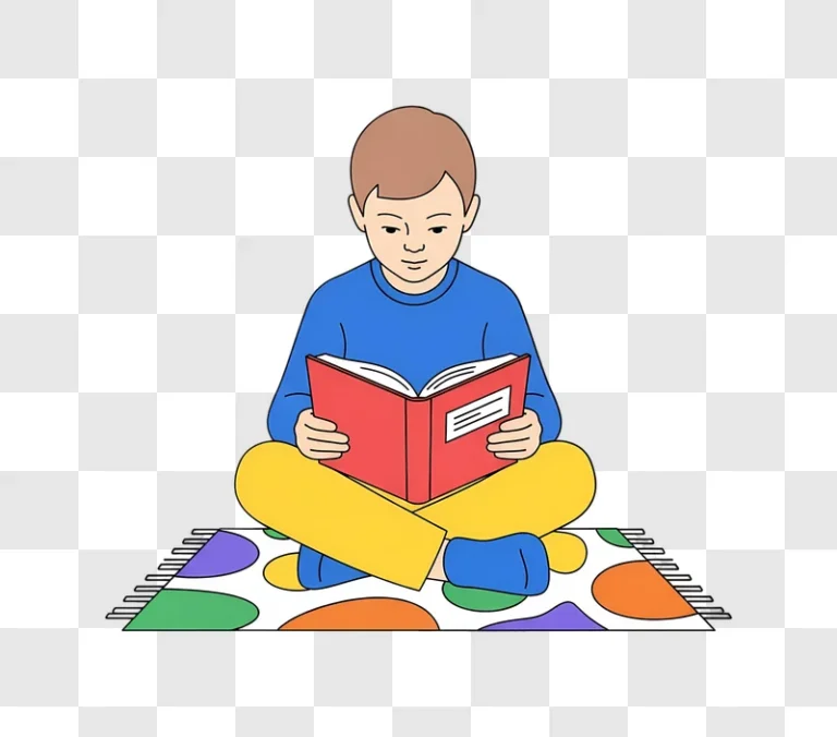boy reading book on colorful mat illustration