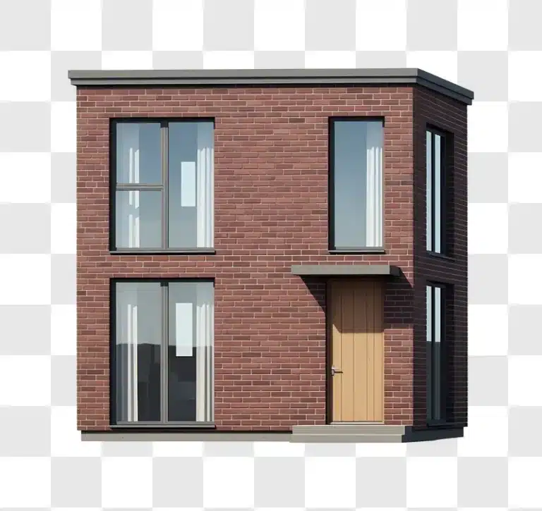 brick house with large windows and door